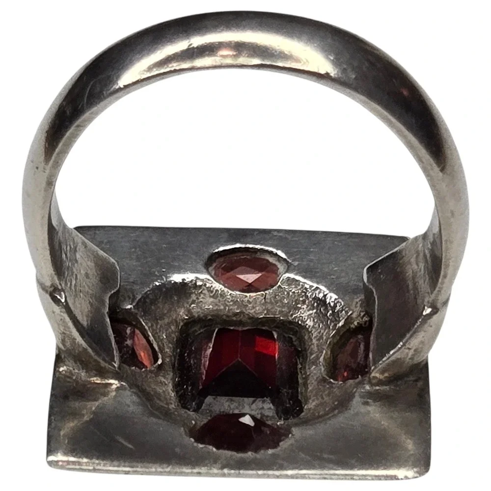 Vintage Square Ring Sterling Silver 925 Size 7.5 Red Garnet Statement Bold